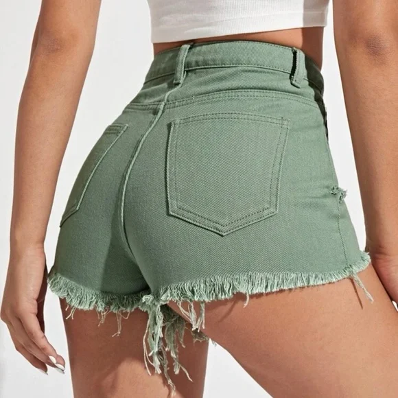 Distressed Green Boho Shorts Medium Frayed NWT in package casual vacation - Picture 7 of 10